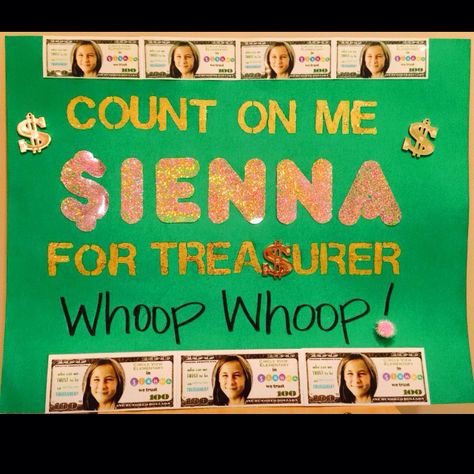 Class treasurer poster Treasurer Poster Ideas, School Campaign Ideas, School Campaign, Student Council Campaign Posters, Student Council Campaign, Campaign Slogans, Student Government, Campaign Ideas, Club Poster