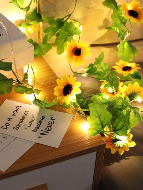 1pc Artificial Sunflower String Light With 20pcs Bulb | SHEIN EUR Sunflower Room, Fairy Night Light, Sunflower Party, String Lights In The Bedroom, Sunflower Baby Showers, Bulb String Lights, Ladybug Party, Hanging Vines, University Library