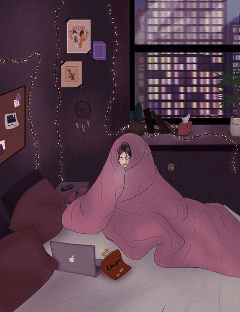 Watching Movies Aesthetic, Kino Box, Bedroom Drawing, Gif Lucu, Illustration Art Girl, Movies Aesthetic, Night Vibes, Watching Movies, Girly Art Illustrations