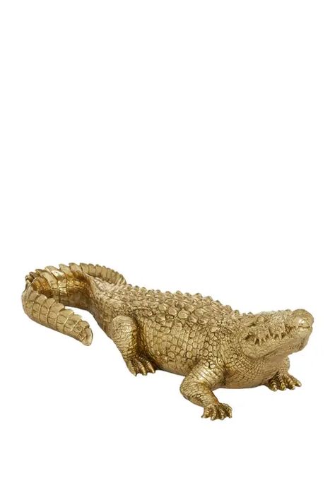 WILLOW ROW | Nordstrom Rack Crocodile Art, Traditional Sculptures, Home Decor Sculptures, Gold Animals, Stone Statues, Sharp Teeth, Richmond Interiors, Shape Art, Gold Decor