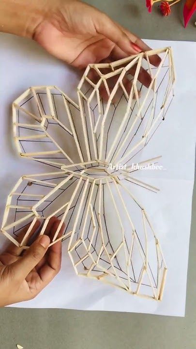 Butterfly Diy Decorations, Popsicle Stick Art For Adults, Crafts With Ice Cream Sticks, Ice Sticks Craft Ideas, Supw Project, Ice Cream Stick Craft Ideas, Sticks Craft Ideas, Butterfly Craft Ideas, Diy Ice Cream Stick