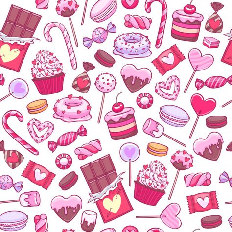 Valentine's Day Sweets, Candy Drawing, Candy Clipart, Candy Logo, Cupcake Vector, Valentines Patterns, Chocolate Art, Candy Art, Wrapping Paper Design