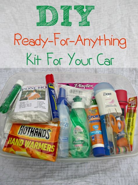 DIY Car Emergency Preparedness Kit  List - be ready for anything from a spontaneous decision to spend the night at a friends, head to the beach or an unexpected emergency like having the car break down with kids in the car or getting stung by a bee Emergency Preparedness Kit List, Emergency Prepardness, Car Emergency Kit, Emergency Preparedness Kit, Emergency Preparation, Emergency Plan, Emergency Supplies, Emergency Prepping, Disaster Preparedness