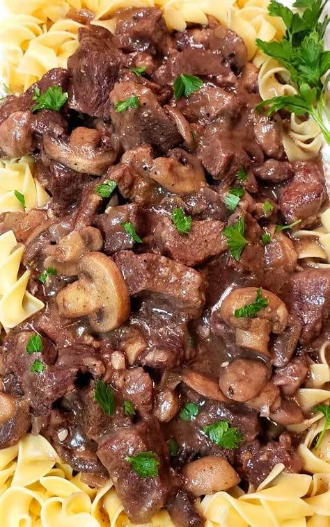 Garlic Butter Beef Tips, Butter Beef Tips, Beef Tips And Mushroom Gravy, Butter Beef, Beef Stew Meat Recipes, Beef Tip Recipes, Mushroom Gravy Recipe, Beef Tips And Gravy, Stew Meat Recipes