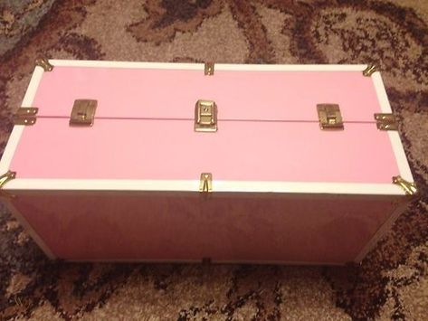 Diy Doll Trunk, American Doll House, Pleasant Company Dolls, Doll Trunk, Doll Storage, Pleasant Company, Realistic Baby Dolls, Storage Trunk, Pink Doll