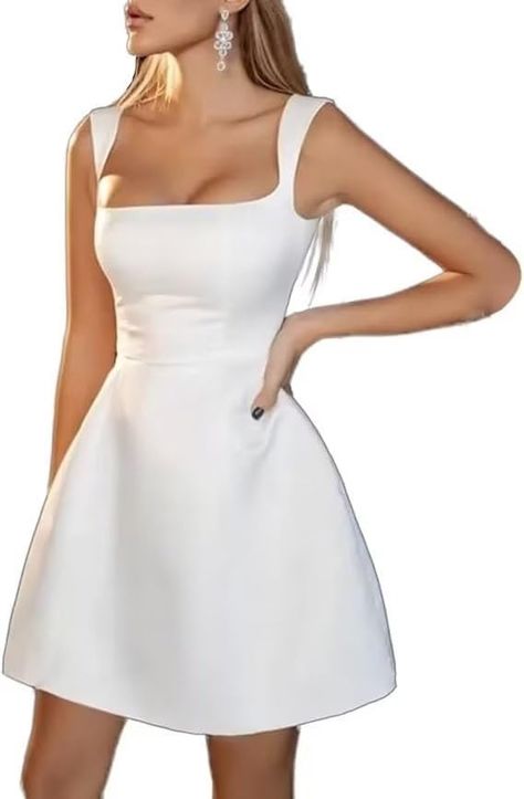 Absyore Women Bridal Gowns Short Sleeves Mini Satin Teenager Dresses for Parties Boho Beach Casual Wedding Dresses for Bride 6 I White at Amazon Women’s Clothing store Street Shooting, Contemporary Dresses, Satin Corset, Courthouse Wedding, Wedding Dinner, Colorful Party, Short Wedding Dress, A-line Wedding Dress, Satin Dress