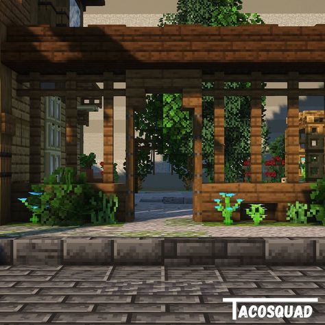 TacoSquad (@tacosquad.mc) • Instagram photos and videos Minecraft Smoker House, Minecraft Storehouse, Minecraft Ladder Design, Minecraft Nether Bridge, Rustic Minecraft Builds, Balcony Minecraft, Minecraft Porch, Minecraft Patio, Minecraft Light Post