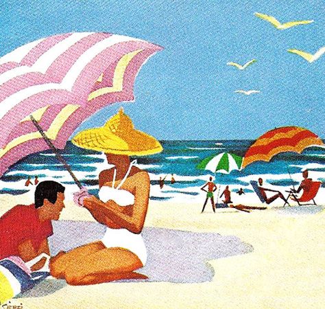 Retro Billboard, 50s Beach, Surf Guitar, Roger Wilkerson, Big Surf, Retro Swimwear, Beach Illustration, Vintage Inspiration, Dog Beach