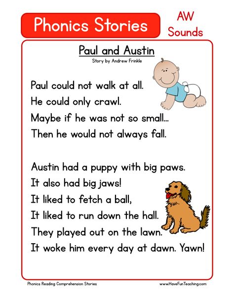 This Reading Comprehension Worksheet - Paul and Austin is for teaching reading comprehension. Use this reading comprehension story to teach reading comprehension. Phonic Stories, Phonics Stories, Phonics Reading Passages, Phonics Readers, Reading Comprehension For Kids, Teaching Reading Comprehension, Reading Comprehension Kindergarten, Phonics Free, Have Fun Teaching