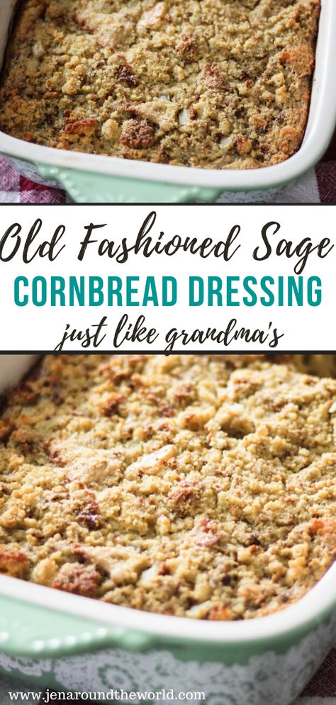 Old Fashioned Sage Cornbread Dressing is a true Southern staple during the holidays. My momma used to make this same recipe and now I am sharing it as well. Sage Cornbread Dressing, Southern Dressing Recipe, Sage Cornbread, Turkey Dressing Recipe, Homemade Cornbread Dressing, Southern Cornbread Dressing, Cornbread Stuffing Recipes, Breakup Messages, Dressing Recipes Thanksgiving