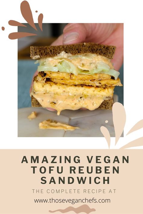 I love that these chefs make all of the components to this dish or you can just by them as well and assemble it. It's amazing. Vegan Sandwich Filling, Asian Tofu Recipes, Reuben Sandwich Recipe, Tofu Recipes Healthy, Vegan Sandwich Recipes, Cooking Tofu, Reuben Sandwich, Vegan Tofu, Vegan Chef