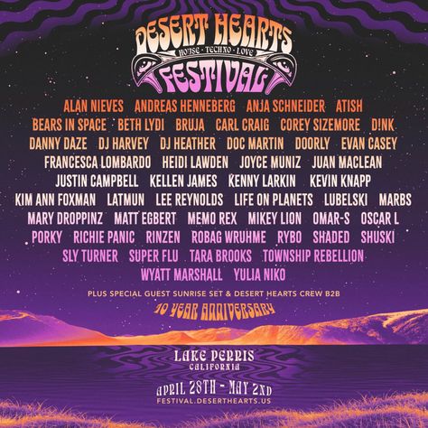 Desert Hearts Festival 2022 - Music Festival Wizard Justin Campbell, Festival Names, Festival Guide, Coachella Music Festival, Doc Martin, Festival Flyer, Music Festival Poster, Coachella Festival, Flyer And Poster Design