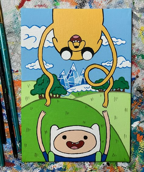 Adventure Time Parking Spot Painting, Adventure Time Acrylic Painting, Adventure Time Painting Easy, Adventure Time Painting Ideas, Canvas Character Painting, Adventure Time Canvas Painting, Painting Cartoon Ideas, Paintings Of Cartoons, Amazing World Of Gumball Painting