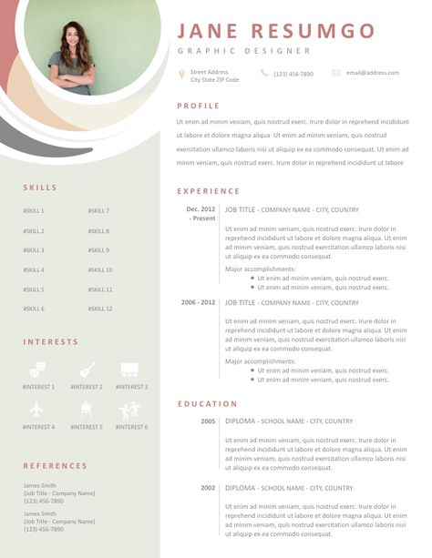 ALES – Elegant Pastel Resume Template - ResumGO.com Elegant Resume Design, Pretty Resume Template, Unique Resume Design Creative Cv Graphic Designers, Professional Graphic Design Resume, Resume Design Free, Cv Original, Cv Design Template, Unique Resume Template, Graphic Design Cv