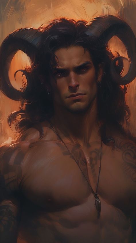 Man With Horns Art, Horned Character Design, Male Satyr, Satyr Male, Dnd Male Character, Dnd Satyr, Satyr Oc, Folklore Characters, Horned God