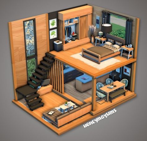 Loft House Design, Aesthetic Bed, Bed In Closet Ideas, Sims 4 House Plans, Sims 4 House Building, Tiny Bedrooms, House Floor Design, Sims 4 House Design, Closet Room