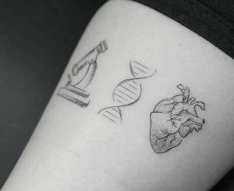 Small Science Tattoos, Biology Tattoo, Science Tattoo, Science Tattoos, Dna Tattoo, Anatomical Heart Tattoo, Friendship Tattoos, Tatuaje A Color, Cute Small Tattoos