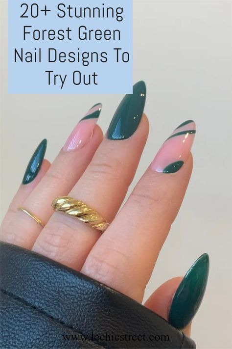 20+ Stunning Forest Green Nail Designs To Try Out. Try stunning forest green nails for your next nail design. These nail designs are chic green nails and green nail designs that are trendy nails and bold nails. This color green nails is timeless and chic and these green nail stand out. Plenty of forest green nails ideas to try out for your nail art manicure. #forestgreennails #greennails #greennailsideas #naildesigns Green Lines Nails, Forest Green Nail Designs, Forest Green Nail, Music Festival Nails, Forest Green Nails, Green Nails Designs, Green Nails Ideas, Nail Stand, Bold Nails