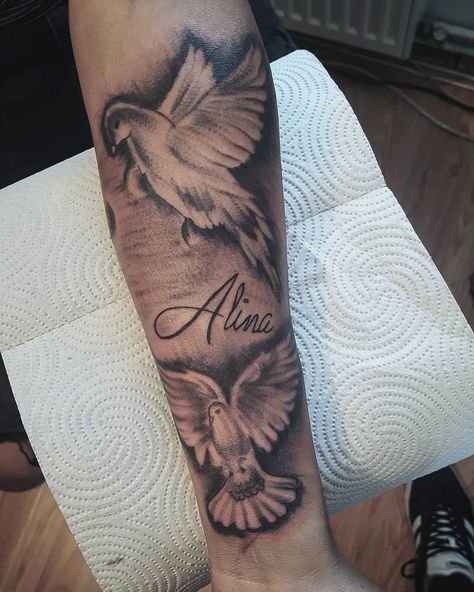 101 Amazing Dove Tattoo Designs You Need To See! | Outsons | Men's Fashion Tips And Style Guide For 2020 Dove Arm Tattoo, Dove And Rose Tattoo, Tattoo Wade, Peace Dove Tattoos, White Dove Tattoos, Small Dove Tattoos, Pigeon Tattoo, Cloud Tattoo Design, Memorial Tattoo Ideas