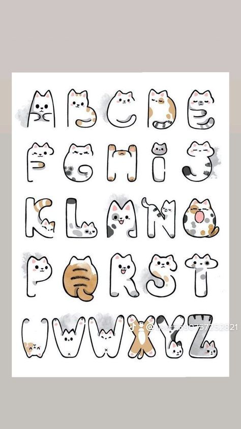 Cat Letters Alphabet, Cute Cat Drawings Easy, Easy Drawings For Kids Cute, Cute Font Alphabet, Cute Sticker Ideas To Draw, Simple Cat Doodles, Kindness Drawing Ideas, Cute Alphabet Letters, Cat Letters