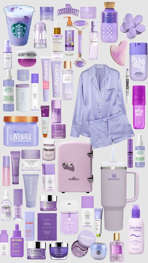 purple! comment what color i should do next! #collageart #preppy #outfitinspo #beauty #pjs #minifridge #purple #aesthetic #comment #doit #stanleycup #purpleskincare #purplestanleycups #slay Purple Birthday Dresses, Purple Birthday Outfits, Purple Pjs, Girly Christmas Gifts, Preppy Gifts, Cool Gifts For Teens, Sephora Skin Care, Cute Gifts For Friends, Purple Birthday