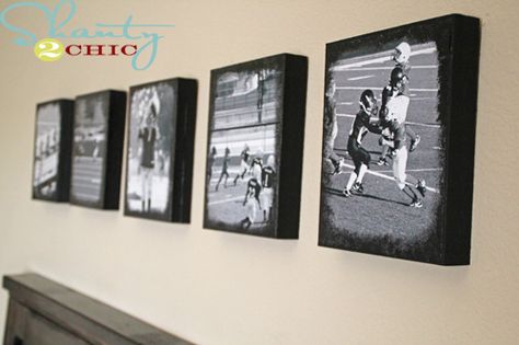 Super Easy! Diy Photo Canvas, Block Pictures, Canvas Photos, Diy Canvas Photo, Football Pics, Shanty 2 Chic, Diy Pictures, Black Acrylic Paint, Modge Podge