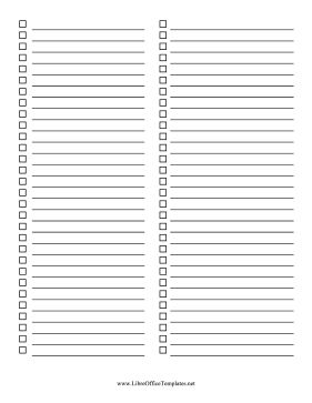 Simple and useful for any planning, this to do list has blank lines and checkboxes in two columns. Free to download and print Blank Checklist, Cover Sheet Template, Teacher Templates, Southern Kitchen, Home Management Binder, Printable Checklist, Checklist Template, Planner Printables Free, List Template