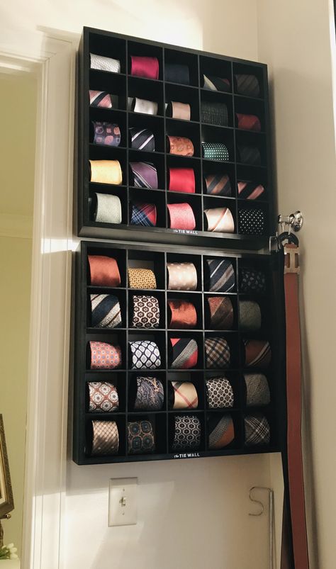 Tie Organization Ideas, Tie Storage Ideas, Tie Display, Necktie Knots, How To Store Ties, Master Bath And Closet, Tie Storage, Tie Holder, Getting Organized At Home