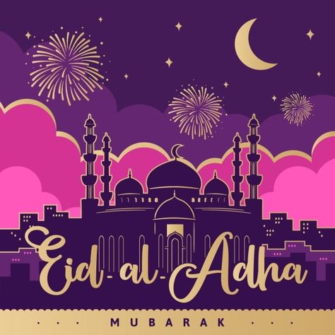 Pink Purple Background, Mosque Night, Png Islamic, Eid Al Adha Wishes, Pink And Purple Background, Festive Poster, Eid Al Adha Greetings, Muslim Holidays, Eid Mubarak Images