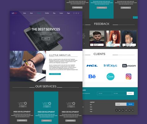 Nice Web Design Services Website Template PSD. Download Web Design Services Website Template PSD. This is a free website template designed specially for portfolio and personal websites. The Web Design Services Website Template is clean and modern with a well suited color scheme for any corporate website. You can edit and customise this Free PSD Template fast and easily according to you... Website Layout Template, Seo Design, Psd Website, Services Website, Photoshop Resources, Free Website Templates, Corporate Website, Website Template Design, Showit Website