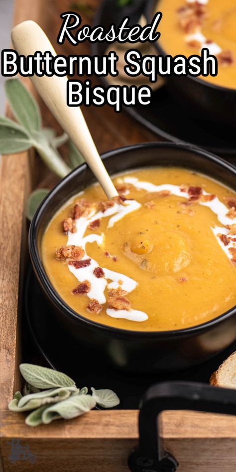 Butternut Squash Bisque Soup, Best Roasted Butternut Squash, Holiday Soup, Squash Bisque, Winter Squash Soup, Holiday Soups, Bisque Soup Recipes, Butternut Squash Bisque, Bisque Soup