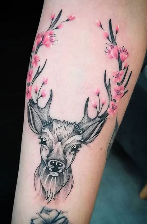 Stag Tattoo Feminine, Deer Tattoos For Women Beautiful, Female Deer Tattoo, Bourbon Tattoo, Deer Tattoos For Women, Woodland Tattoo, Antler Tattoos, Deer Head Tattoo, Doe Tattoo