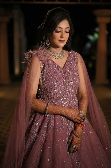 Sangeet makeup Pink gown makeup Princess look Sangeet Frocks For Bride, Engagement Gown Makeup Look, Engagement Gown Hairstyle Indian, Sangeet Gowns Indian, Sangeet Gown For Bride, Engagement Hairstyles Indian Brides With Gown, Haïr Style For Gown, Makeup Engagement Look, Engagement Makeup Look Indian