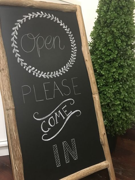 Chalkboard Open Sign Ideas, Chalkboard Open Sign, Sidewalk Sign Ideas Coffee Shop, Open Chalkboard Sign, Store Front Chalkboard Signs, Shop Local Chalk Sign, Cafe Graphics, Chalk Art Coffee, We Are Open Sign