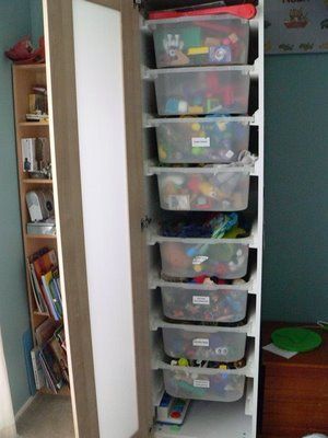 toy storage idea - this would be good in a closet... just pull the drawer out with the toys that they want to play with in it and then easily hide it when not in use. Ikea Elvarli, Toy Cupboard, Trofast Ikea, Wooden Toy Chest, Armoire Pax, Ikea Storage Cabinets, Storage Ikea, Ikea Crafts, Ikea Pax Wardrobe