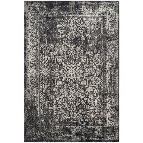 A spectacular fusion of fashion-forward pattern, color and texture, Evoke frieze rugs by Safavieh are soft and casual. Power-loomed of high-twist polypropylene yarns, these artful transitional rugs are Black And Grey Rugs, Shag Carpet, Diy Carpet, Rug Black, Grey Carpet, Black Area Rugs, Transitional Rugs, Carpet Colors, Ivory Rug