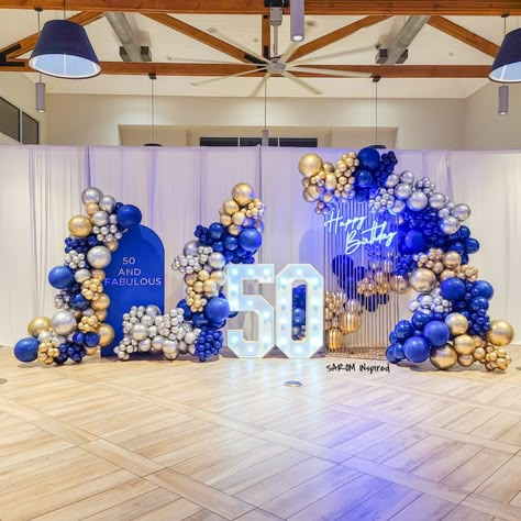 50th Birthday Centerpieces, 50th Birthday Balloons, 50th Birthday Party Decorations, 50th Birthday Decorations, Marquee Lights, 50th Bday, 50 And Fabulous, Diy Birthday Decorations, Blue Birthday