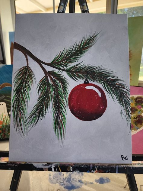 Painted Christmas Trees On Canvas, Ornament Painting On Canvas, Canvas Painting Ideas For Beginners Christmas, Christmas Painting Inspo Easy, Holiday Paintings On Canvas Simple, Easy Painting Ideas On Canvas Christmas Simple, Aesthetic Christmas Painting Ideas Easy, Easy Painting Ideas On Canvas For Beginners Christmas, Easy Acrylic Christmas Paintings