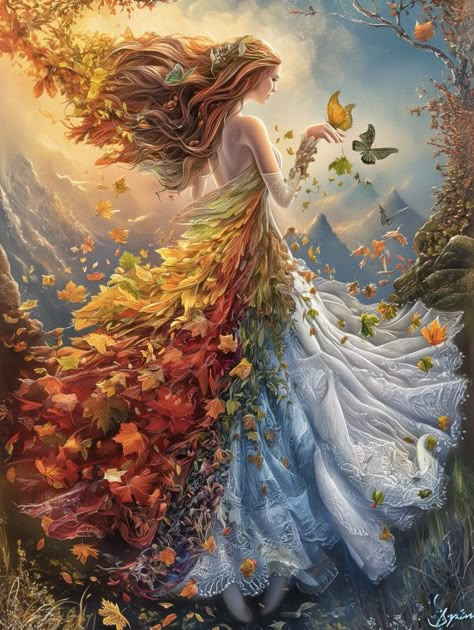 Fall Faerie, Fall Fairy Wallpaper, Beautiful Morning Images, Fire Fairy Fantasy Art, Flower Fairies Of The Autumn, Fairy Paintings Victorian, Let's Make Art, Magical Images, Fairy Wallpaper