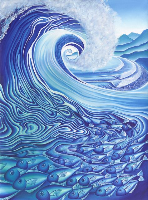 Sea Illustration Art, Ocean Wave Painting, Nz Art, Water Drawing, Illustration Art Drawing, Water Art, Wave Art, Living Things, Surf Art