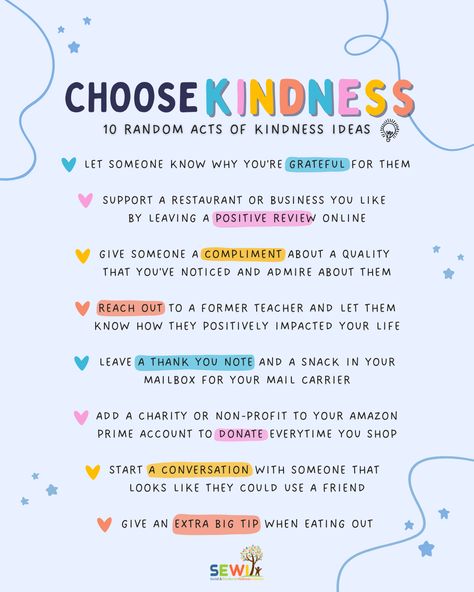 Be the reason that someone smiles today. 😊 Here are 10 ways you can celebrate Random Acts of Kindness Week! Share this post to inspire others and spread kindness. ❤️ #TherapyThursday #RandomActOfKindness #SocialEmotionalWellness #SocialEmotionalLearning #EmotionalWellbeing #MentalWellness #SEWI Ideas For Random Acts Of Kindness, Acts Of Kindness Aesthetic, Kindness Ideas For School, Good Deeds Acts Of Kindness, Kindness Week Ideas, Random Act Of Kindness Ideas, Raise Craze, Kindness Party, Behavior Mapping