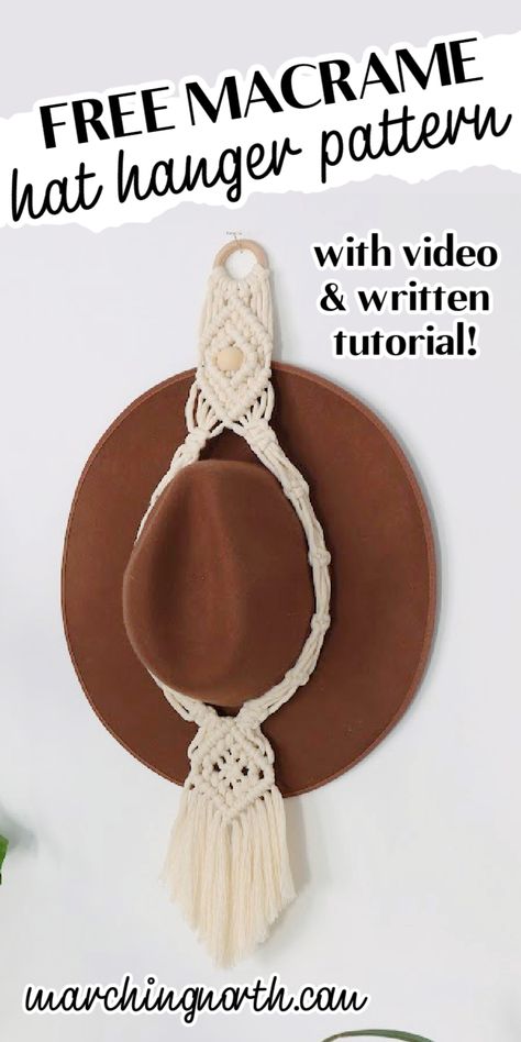 Keep your hats organized and stylishly displayed with this free macrame hat hanger pattern. With just a few simple knots and some basic materials, you can create a beautiful and functional hat hanger that will add a touch of bohemian charm to your space. Hang it in your bedroom, closet, or even in your entryway for a convenient and eye-catching storage solution. Follow the easy step-by-step tutorial and create your own macrame hat hanger today! #macrame #hathanger #diydecor #bohochic Macrame Hat Hanger Pattern, Macrame Hat Hanger, Macrame Hat, Free Macrame Patterns, Hat Hanger, Hat Holder, Diy Macrame, Macrame Patterns, Easy Diy