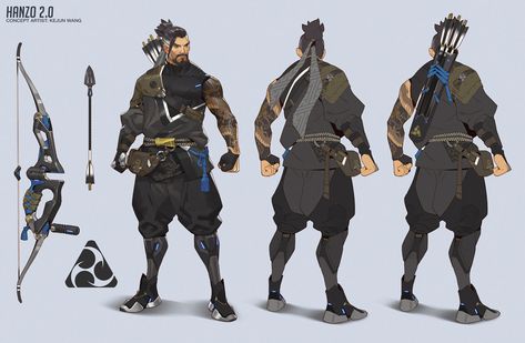 Cyberpunk Male, Overwatch Hanzo, Character Turnaround, Shadow Warrior, Overwatch Fan Art, Model Sheet, Overwatch 2, Concept Art Character, Modern Fantasy