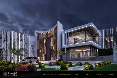 Modern Villa Exterior Design by ALGEDRA on Behance Home Facade Ideas, Modern Villa Exterior Design, Modern Villa Exterior, Home Facade, Contemporary Architecture Design, Villa Exterior Design, Facade Ideas, Villa Exterior, Mansion Exterior