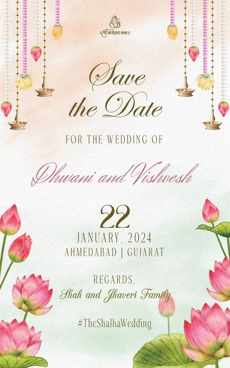 Brahmopadesham Invitation Cards, Lotus Invitation Template, Indian Wedding Card Template Free, Traditional Invitation Templates, Desi Wedding Invitations, Indian Invitation Template, Hindu Wedding Invitation Card Design, Wedding E Card, Save The Date Traditional