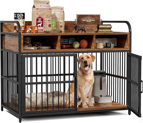 Amazon.com : Oarlike Large Dog Crate Furniture, 43.3" Wooden Dog Kennel Table with Storage Drawers, Heavy Duty Dog Cage End Table Indoor for Large/Medium/Small Breed (Rustic Brown) : Pet Supplies Dog Kennel Table, Kennel Table, Large Dog Crate Furniture, Wooden Dog Kennels, Large Dog Crate, Dog Crate Furniture, Dog Cage, Wooden Dog, Crate Furniture