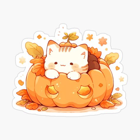 Halloween Kawaii Art, Halloween Cute Illustration, Pumpkin Cute Drawing, Halloween Illustration Cute, Kawaii Halloween Art, Cute Kitty Drawing, Cute Pumpkin Drawing, Halloween Illustration Art, Cute Halloween Illustration