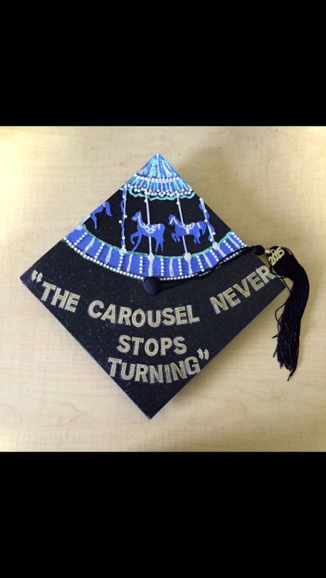 Greys Anatomy graduation cap More The Carousel Never Stops Turning, High School Graduation Cap, College Graduation Cap Decoration, Grad Hat, Grad Cap Designs, Diy Graduation Cap, Cap Decoration, Graduation Cap Designs, Cap Ideas