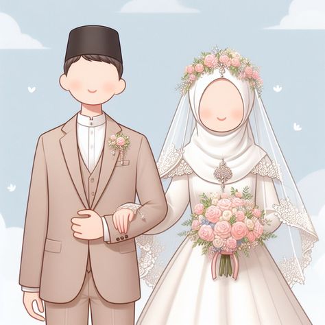 Animasi Wedding, Halal Couple, Wedding Cartoon, Muslim Nikah, Cartoon Wedding, Father Daughter Photography, Muslim Art, Anime Muslim, Hijab Cartoon