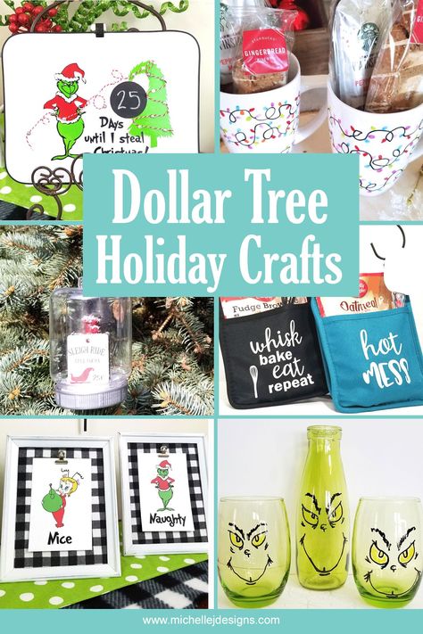 Dollar Tree items make the best crafty projects including home and holiday decor and the most amazing gifts! Dollar Tree Holiday Crafts, Diy Dollar Tree Gifts, Dollar Tree Cricut, Dollar Tree Gifts, Dollar Store Christmas Crafts, Grinch Christmas Decorations, Dollar Store Christmas, Tree Craft, Dollar Tree Christmas